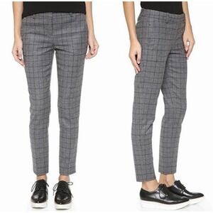 Theory Treeca Plaid Wool Cashmere Blend Cropped Pants Women  8 Navy Gray Preppy